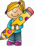 Cartoon of young girl holding a jumbo pencil